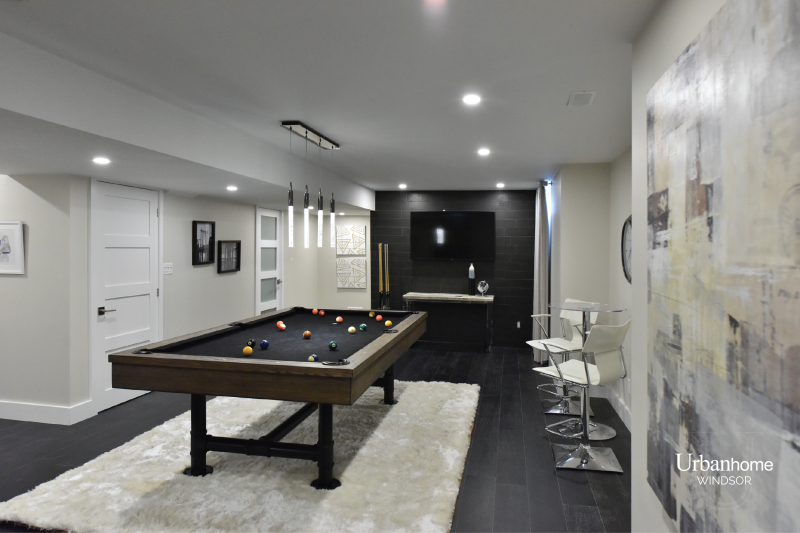 Modern pool table in a basement interior design project
