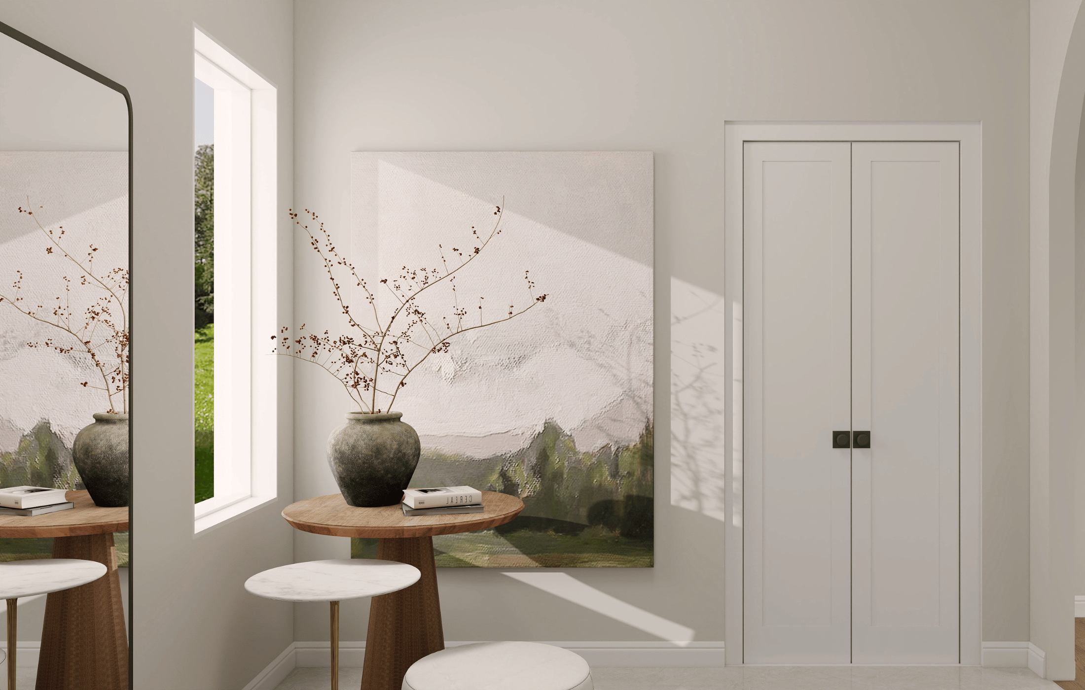 Bright Entryway with Custom Styling – Fields Avenue Bungalow  Alt Text: Bright foyer with natural light, minimalist decor, and soft neutral palette in luxury LaSalle bungalow
