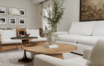 Neutral Living Room with Layered Textures – Fields Avenue Bungalow