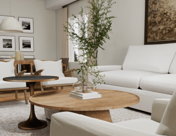 Neutral Living Room with Layered Textures – Fields Avenue Bungalow Neutral Living Room with Layered Textures – Fields Avenue Bungalow