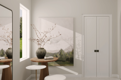 Bright Entryway with Custom Styling – Fields Avenue Bungalow  Alt Text: Bright foyer with natural light, minimalist decor, and soft neutral palette in luxury LaSalle bungalow