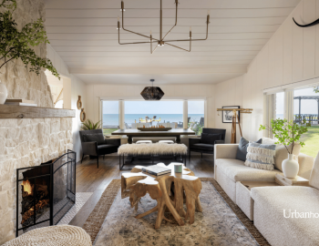 Lakeshore Lakehouse Design - Living Room with View of the Water Lakeshore Lakehouse Design - Living Room with View of the Water