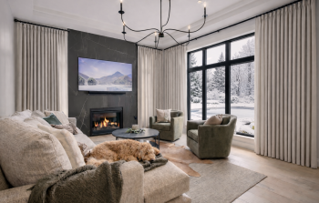 Luxury Contemporary Living Room with Fireplace and Winter Views | The Quiet Modern