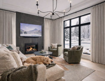 Luxury Contemporary Living Room with Fireplace and Winter Views | The Quiet Modern Luxury Contemporary Living Room with Fireplace and Winter Views | The Quiet Modern