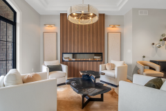 Contemporary Sitting Room with Linear Fireplace and Wood Feature Wall | The Quiet Modern